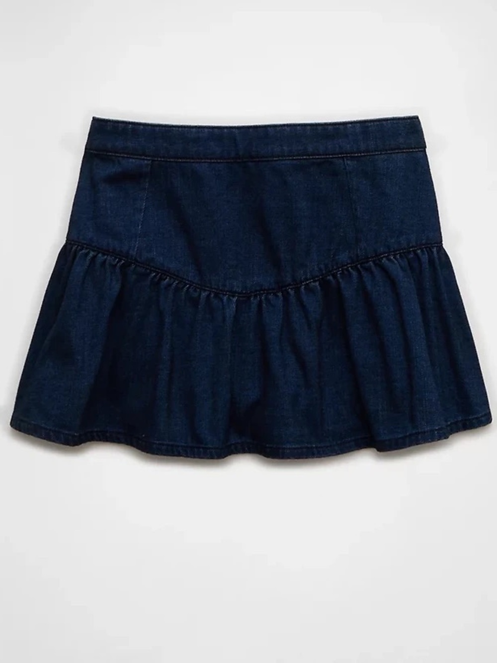 NWT American Eagle High-Rise Mini Skirt Dark Blue Denim Ruffle Pleated 10